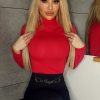 CZERWONA BLUZKA pół GOLF Długi RĘKAW - obrazek 3
