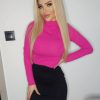 Modna RÓŻOWA BLUZKA pół GOLF Długi RĘKAW - obrazek 6