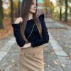 MODNA Czarna BLUZKA FALBANKI na RAMIONACH i RĘKAWACH - obrazek 2