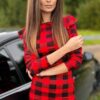 Sukienka ołówkowa w KRATKĘ czerwona z FALBANKAMI na ŚWIĘTA - obrazek 11
