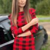 Sukienka ołówkowa w KRATKĘ czerwona z FALBANKAMI na ŚWIĘTA - obrazek 9