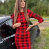 Sukienka ołówkowa w KRATKĘ czerwona z FALBANKAMI na ŚWIĘTA - obrazek 7